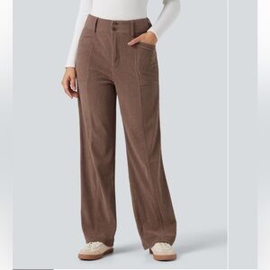 HALARA Women's Wide Leg Brown Pants corduroy medium